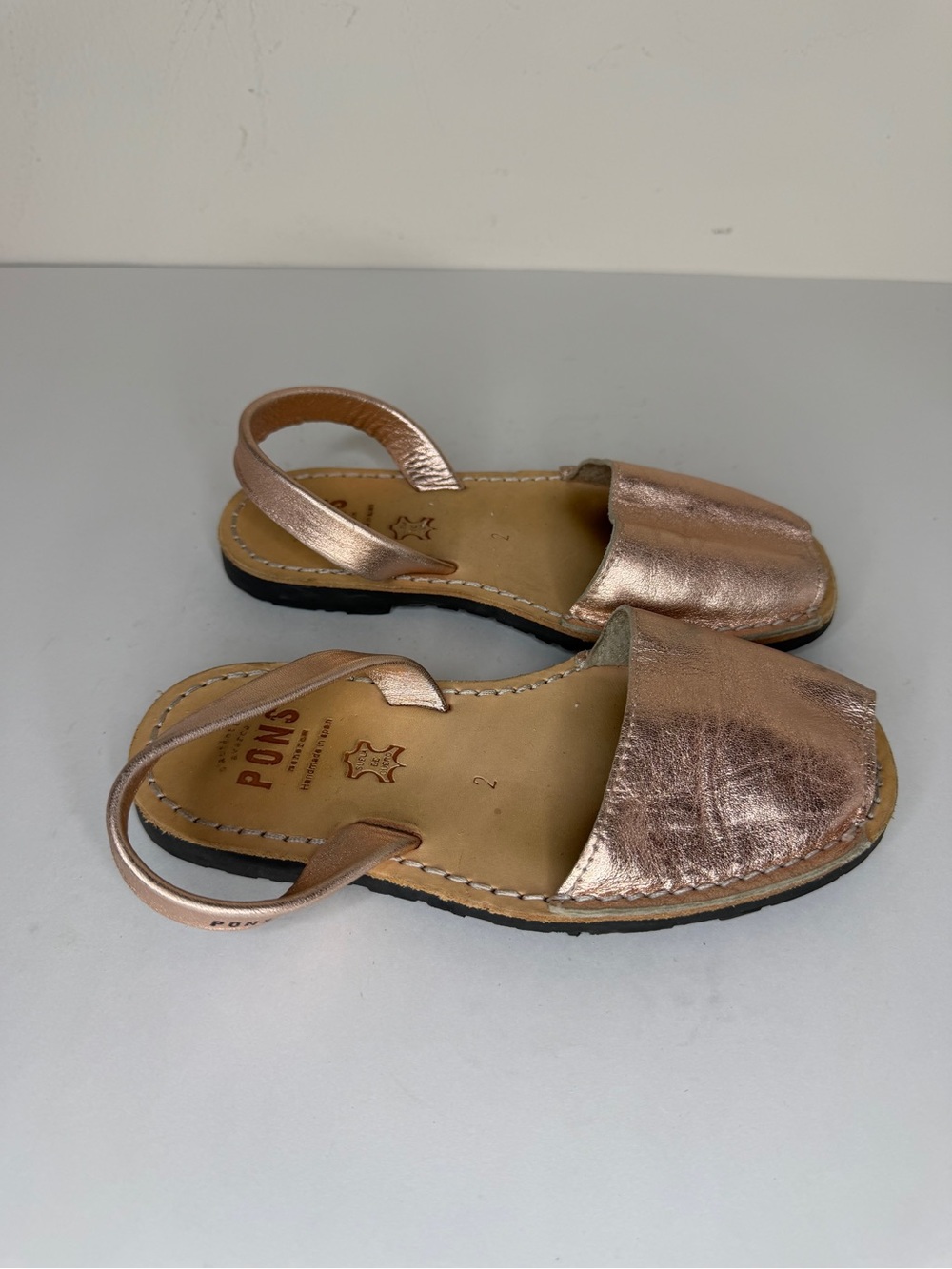 PONS Menorca Avarca Sandals girls Size 33 US 2 Gold Leather Slingback Spain